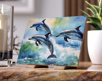 Azulejo Danza del océano: Ola de delfines / Foto de cerámica