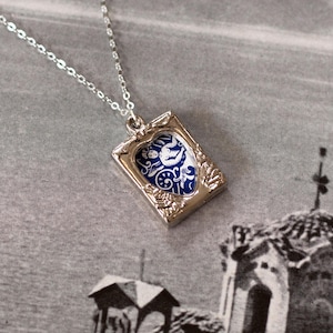 Vintage Rectangle Picture Frame Necklace - Eco Friendly Sterling Silver Chain