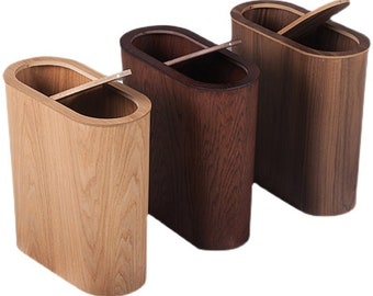 Wooden Trash Bin Real Wood Waste Paper Modern Wooden Paper Basket for Office, Kids' Room, Bedroom and more