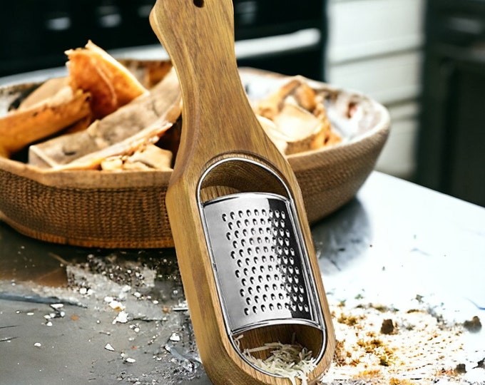Cheese Knives, stainless Steel Cheese Grater with Removable Acacia Wood Collector Cheese Grater, Box Cheese Tools Server