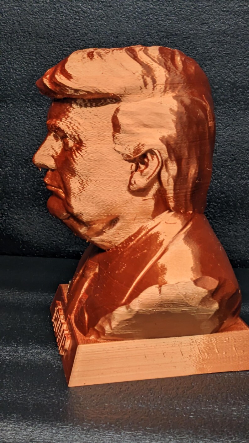 Side view of copper Trump bank
