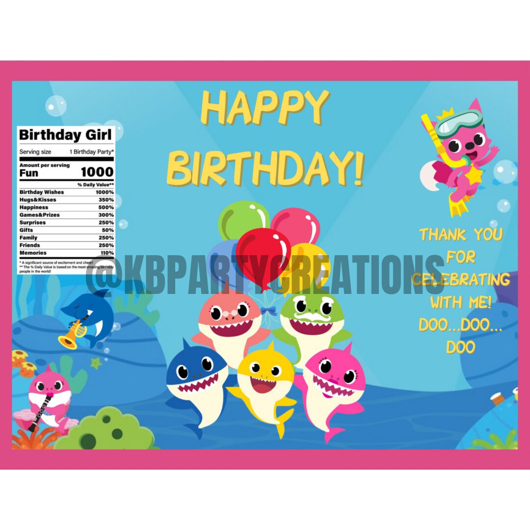 Baby Shark Chip Bag Template/happy Birthday Girl - Etsy