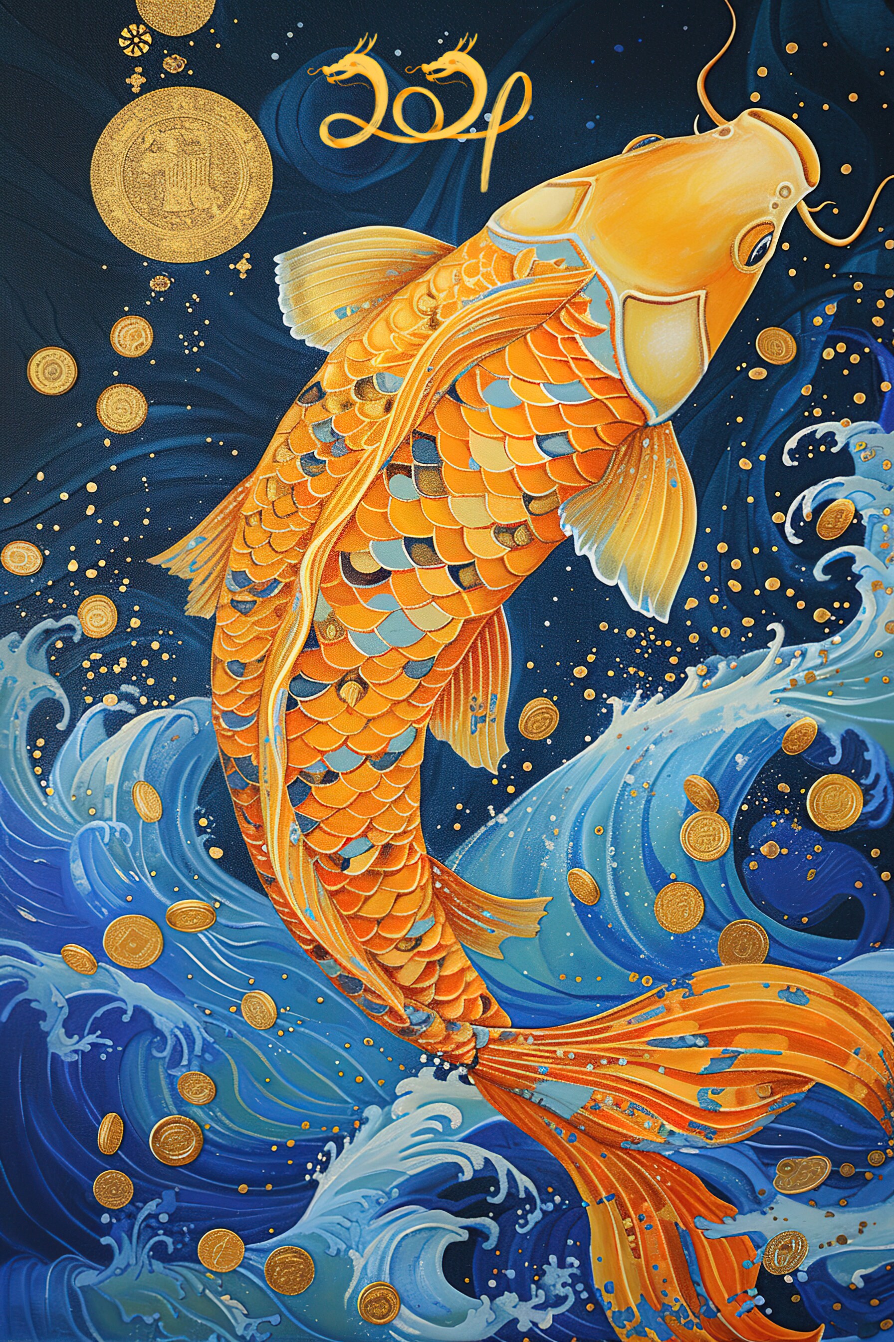 Chinese New Year Decor Set Koi Fish, Persimmon Tree, Dragon Auspicious