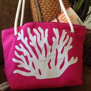 Coral Beach Bag, Nautical Tote image 1