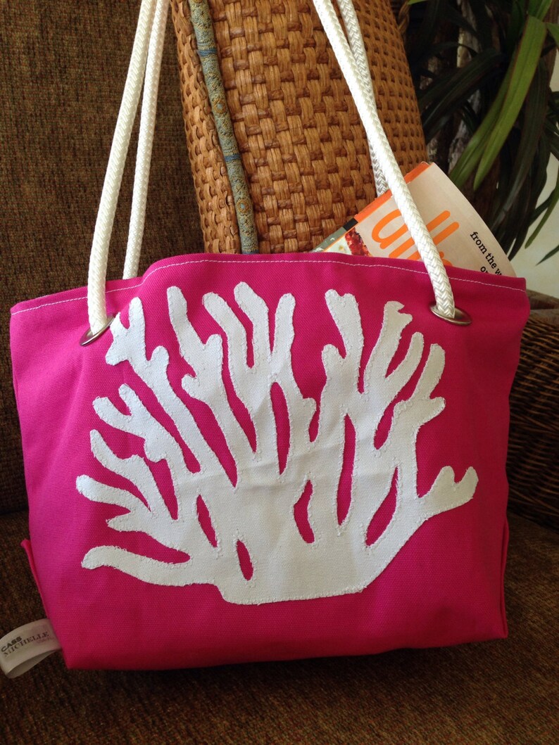 Coral Beach Bag, Nautical Tote image 1