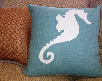 Seahorse Nautical Pillow, Decorative Throw Pillow