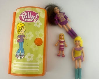 Vintage Polly Pocket Locker Playset w Dolls Early 2000s Mattel Purple Outfits