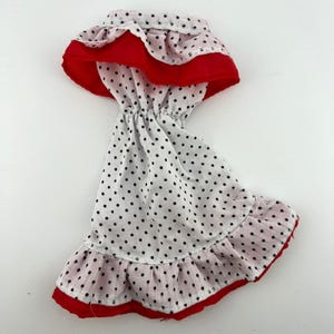 Vintage Barbie Off-Shoulder Dress Red White Black Polka Dot 1980s Unmarked