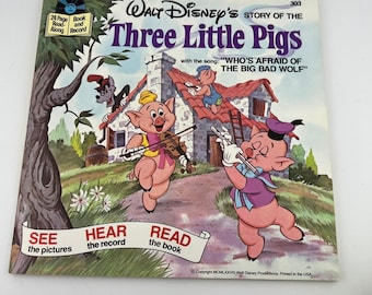Vinile 7" Vintage Disney "I tre porcellini" - Libro con audio 303 - Lettura guidata