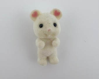 Vintage Calico Critters White Mouse Figure Sylvanian Families Flocked