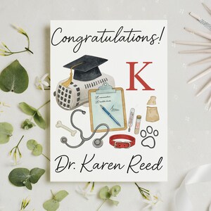 Tarjeta de graduación veterinaria personalizada, recuerdo de graduación de técnico veterinario, tarjeta con mensaje veterinario escrito a mano, tarjeta de felicitación