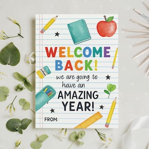 Welkom terug, we gaan een geweldige jaarkaart hebben, afdrukbare gunstkaart voor de eerste schooldag, terug naar school-cadeau, cadeau van leraar