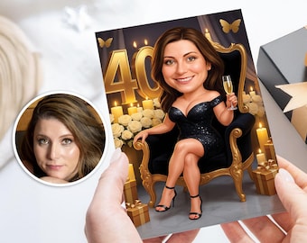 Personalized 40th Women Cartoon Portrait, 40th Birthday Caricature, Birthday Caricature Card For Girl, Custom Birthday Gift, Funny Gift