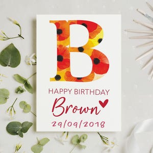 Personalized Name Floral Happy Birthday Card, Printable Happy Birthday Card, 2025 Birthday Card, Birthday Gift For Her, Bestie Gifts
