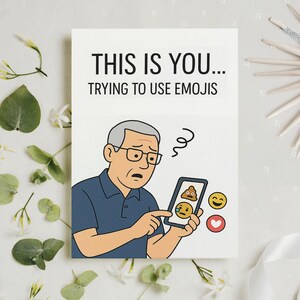 Tarjeta de cumpleaños divertida para papá, tarjeta divertida para papá que intenta usar emojis, regalo divertido para papá primerizo, regalos para el Día del Padre, regalo para el tío abuelo y padrastro