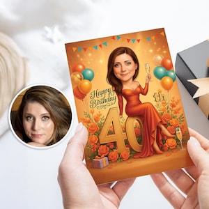 Custom Photo Birthday Card, Personalized Birthday Caricature Card For Mom, Happy Birthday Gift For Girlfriend, Birthday Card For Women