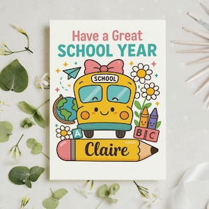 Aangepaste naamkaart, 2025 terug naar school-cadeaus, een geweldig schooljaar, aangepaste terug naar school-wenskaart, kaart voor de eerste dag van school