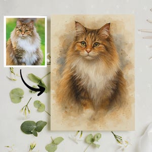 Carte de vœux personnalisée chat Maine coon provenant d'animaux de compagnie, portrait d'animal de compagnie dessiné main personnalisé carte de remerciement, carte d'anniversaire carte cadeau pour amoureux des chiens