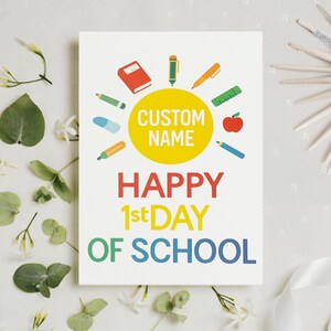 Aangepaste naamkaart, Happy First Day Of School-kaart, studentenwenskaart, lerarenkaart, studentenkaart, nieuwe leraar, terug naar school-kaarten