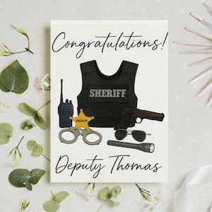 Cartes-cadeaux shérif, carte de voeux de remise de diplôme personnalisée officier de police adjoint pour lui, carte de remise de diplôme avec nom personnalisé, carte de remise de diplôme 2025