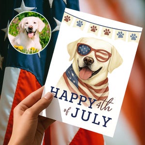 Personalisierte Grußkarte, Unabhängigkeitstagskarte, glücklicher 4. Juli, rot-weiße blaue Unabhängigkeitstagskarte Amerika-Karte für Hundeliebhaber