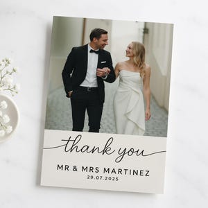 Carte de remerciement de mariage personnalisée avec photo, carte de mariage pliée personnalisée, photo souvenir élégant pour un remerciement de mariage, cadeaux de mariage