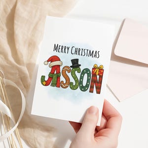 Biglietto di Natale personalizzato con nome di famiglia, biglietto di Natale con nome di bambino, biglietto di Natale speciale, regali di Natale per figlio, figlia, nipote, nipote
