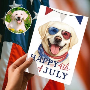 Benutzerdefinierte glückliche 4. Juli Grußkarten, Unabhängigkeitstag Karte, Hundefotokarte, glückliche 4. Juli-Karten, individuelles Geschenk für Hundeliebhaber Hundemutter