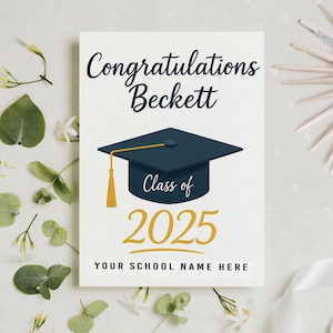 Carte de remise des diplômes personnalisée avec capuchon et parchemin, nom et carte de l'université, carte de remise des diplômes 2025, carte de la promotion 2025, carte de célibataire