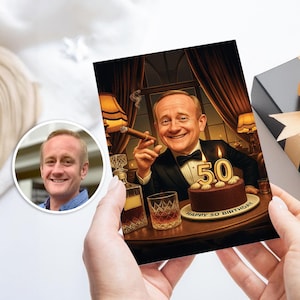 Tarjeta de cumpleaños personalizada con caricatura de foto, tarjeta de cumpleaños personalizada con caricatura, regalo único de feliz cumpleaños para él, tarjeta de cumpleaños divertida