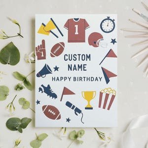 Custom Football Birthday Card, Happy Birthday Gift For Football Lover, Custom Football Player Name Birthday Card, Football-themed Card