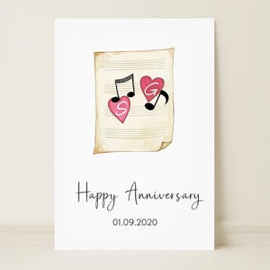 Custom Anniversary Date Card, Music Style Anniversary Card, Custom Anniversary Gift, Valentines Gift For Him For Her, Anniversary Gift