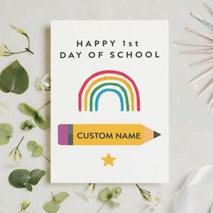 Cartão personalizado de Feliz Primeiro Dia de Aula, Cartão de Volta às Aulas, Lembrancinhas para Imprimir, Cartão-Presente para Professores, Cartão de Presente para Funcionários da Escola