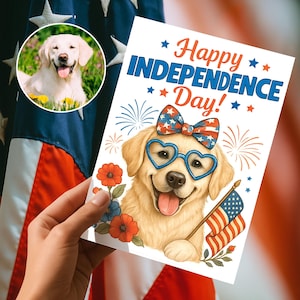 Carte personnalisée 4 juillet, carte photo chien personnalisée, carte pour amoureux des chiens, carte de voeux 4 juillet, carte fête de l'indépendance pour amoureux des chiens