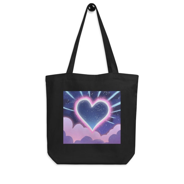 Cosmic Heart Rays Space Anime girly love clouds purple Neon y2k 2000s shopping Tote laptop book shoulder hobo slouch Bag Well Mind Mankind