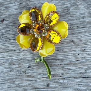 Vintage Yellow and Green Rhinestone Enamel Brooch