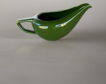 Mid-Century Modern Green Ceramic Gravy Boat Creamer Small Pitcher - Universal China Ballerina Style