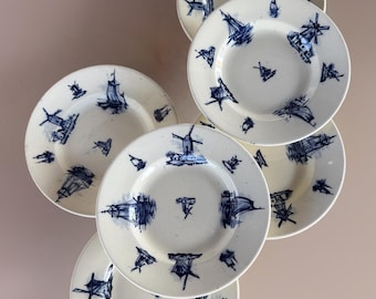 Antique Waechterbach Children's Plates: Nautical Ship Design, Set of 6