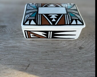 Vintage Hopi Pottery Trinket Box Signed JP Shungopavi Arizona, Native American Hand Painted Ceramic Jewelry Box, Southwestern Home Decor
