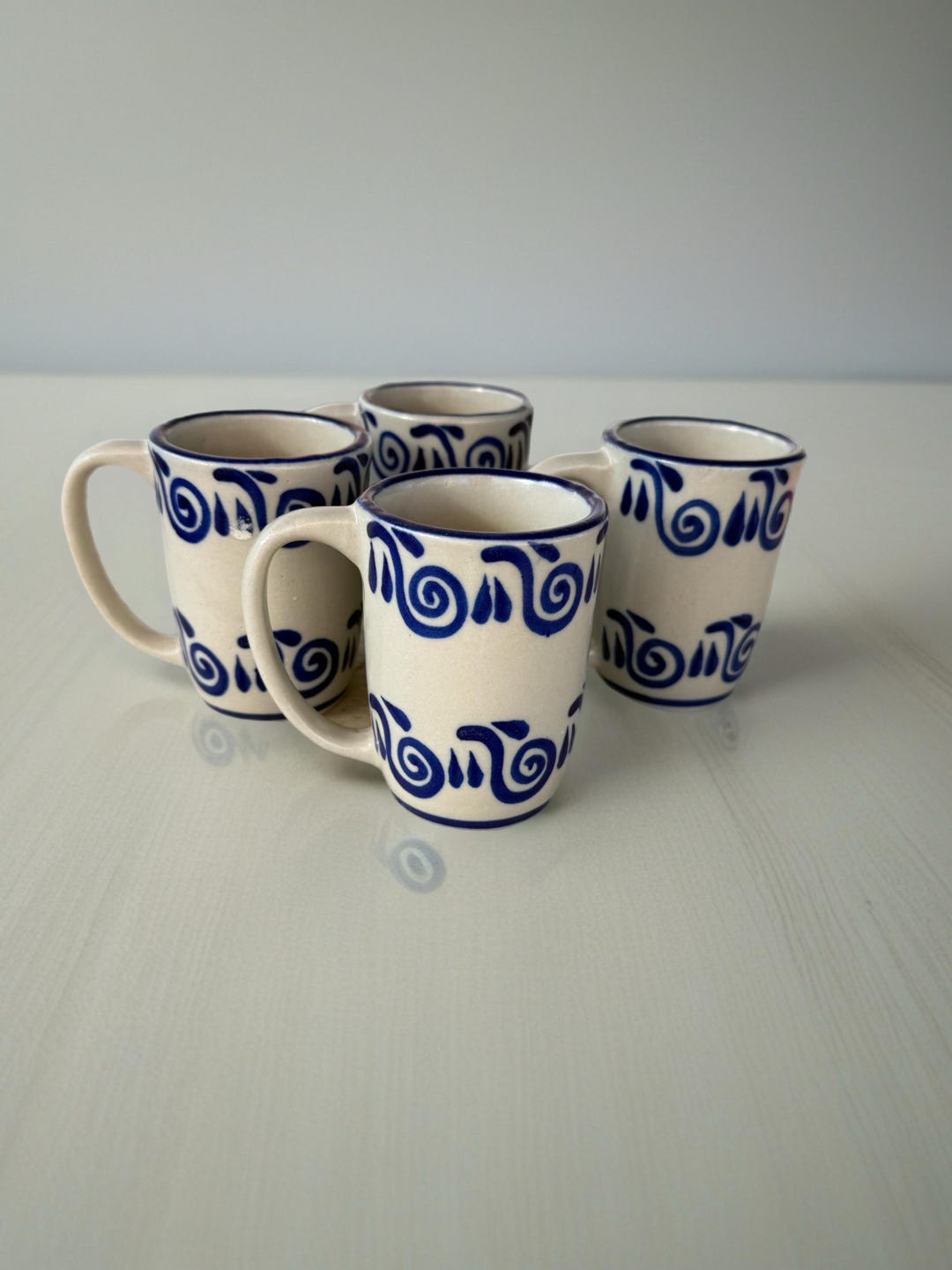 Vintage Hand Painted Blue White Ceramic Mugs Set of 4 - Etsy