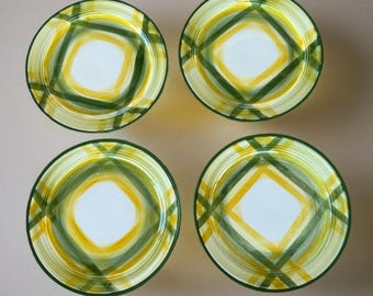 Vintage Vernonware Gingham Green 7 1/2" Salad Plates - Set of 4