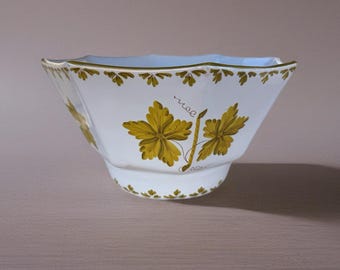 Vintage Italian Octagon Compote Bowl: Hand-Painted Yellow Gold Leaf Design