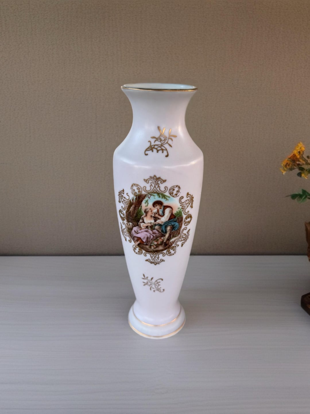 Vintage Bud Vase Light Pink With Scene of Victorian Courting Couple 8 ...