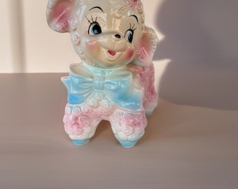 Vintage 1960s Rubens Original Japan Baby Lamb Planter, Pink Blue Kitsch Nursery Decor, Baby Shower Gift