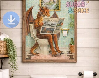 Funny Dragon Bathroom Wall Art Print | Whimsical Toilet Art | Fantasy Mystical Bathroom Decor | Bathroom Artwort | Quirky Bathroom Print