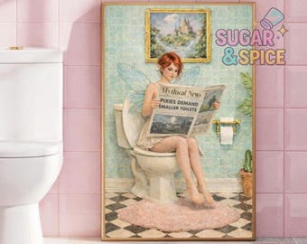Funny Pixie Bathroom Wall Art Print | Whimsical Toilet Art | Fantasy Mystical Bathroom Decor | Bathroom Artwort | Quirky Bathroom Print