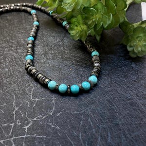 Turquoise Necklace for Men Hematite Beaded Necklace Energy Stone Jewelry Gemstone Jewelry Healing Jewelry Protective Necklace for Men