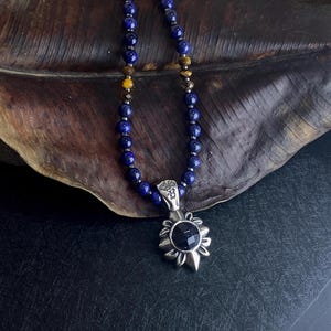Lapis Lazuli Necklace for Men’s Tiger Eye Necklace Hematite Necklace Blue Sandstone Pendant Necklace Gemstone Necklace Father’s Day Gift