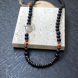 Black Obsidian Beaded Necklace Hematite Necklace Lava Stone Necklace Toggle Clasp Necklace for Men Gemstone Necklace Protective Jewelry