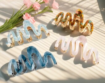 Wave Acetate Hair Claw, Tortoiese Shell Hair Claw, Fashion Medium Hair Claw, Bath Hair Claw Clips, Vintage Korean Style Hair Clip for Women